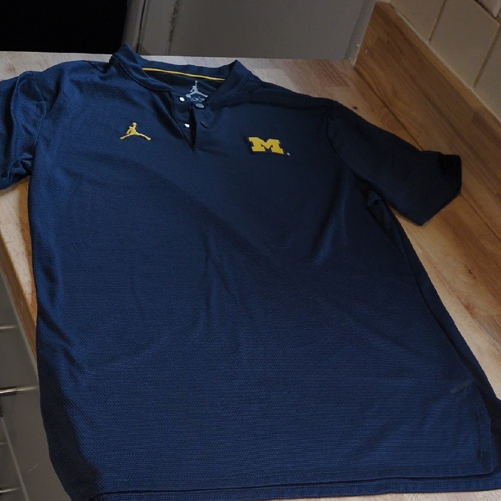 Jordan Men's Dark Blue Polo with Yellow Accents